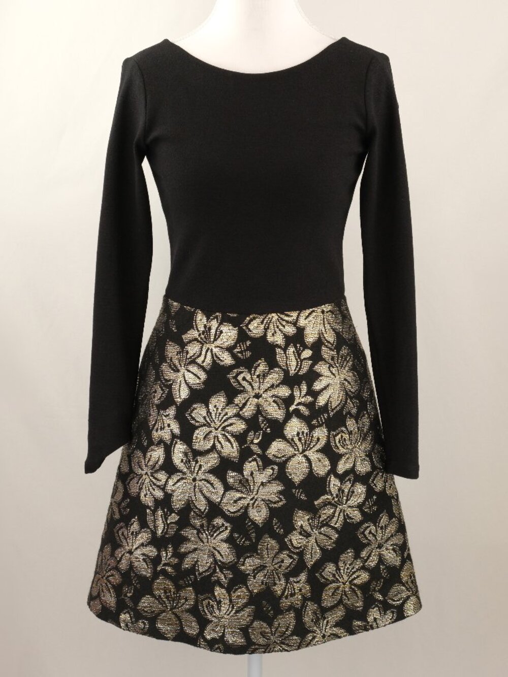 Alice+Olivia Sarah Crepe Metallic Floral Jacquard A-Line Mini Dress, Gold/Black